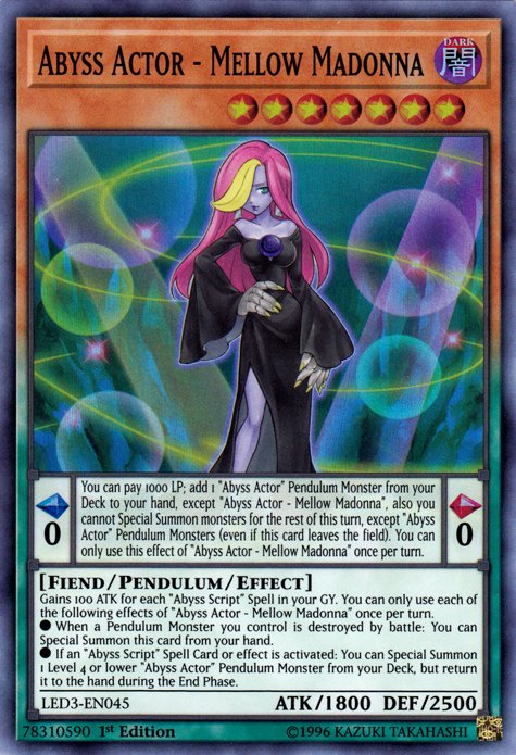 Abyss Actor - Mellow Madonna [LED3 - EN045] Super Rare - Dark Crystal Cards