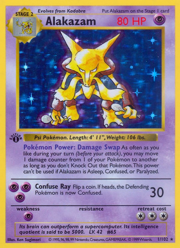 Alakazam (1/102) (Shadowless) [Base Set 1st Edition] - Dark Crystal Cards