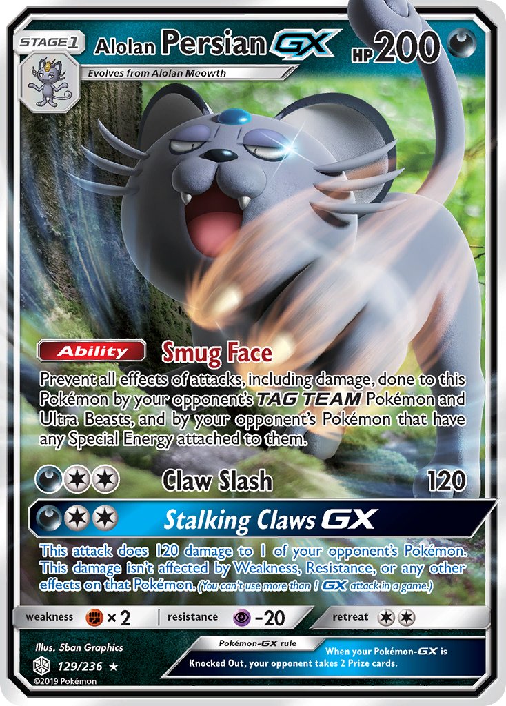 Alolan Persian GX (129/236) [Sun & Moon: Cosmic Eclipse] - Dark Crystal Cards