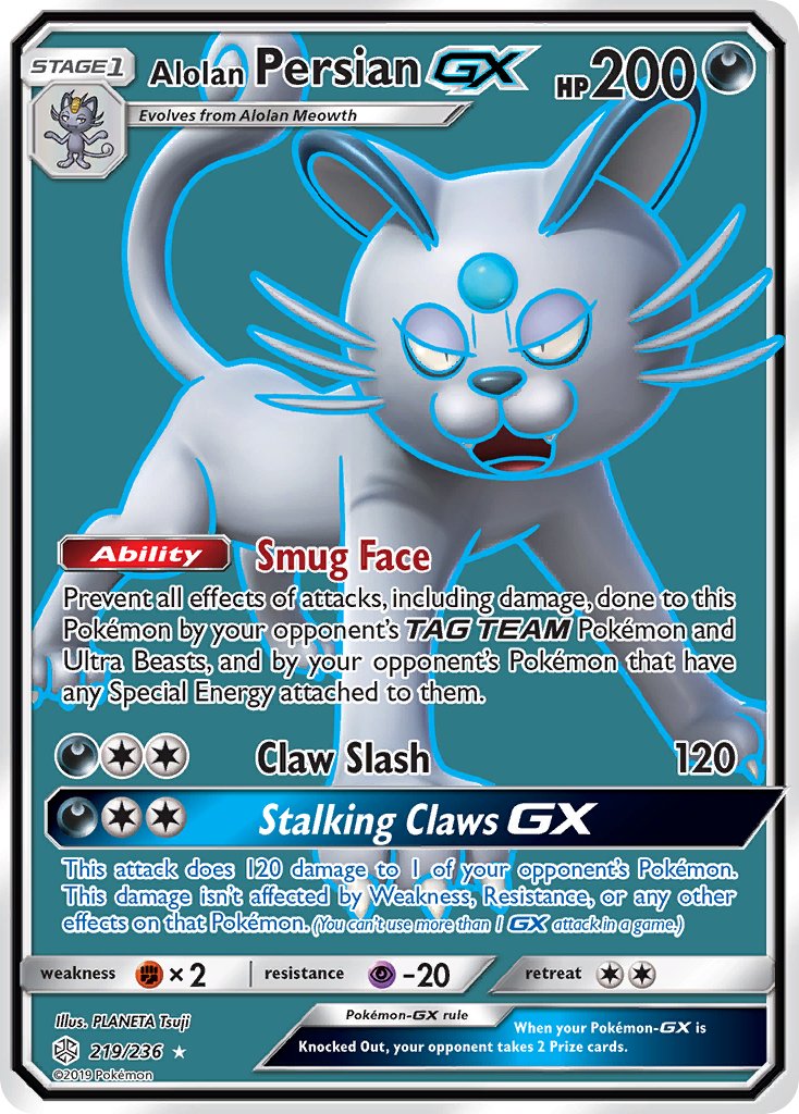 Alolan Persian GX (219/236) [Sun & Moon: Cosmic Eclipse] - Dark Crystal Cards