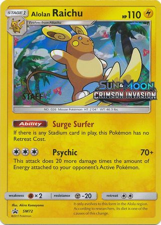 Alolan Raichu (SM72) (Staff Prerelease Promo) [Sun & Moon: Black Star Promos] - Dark Crystal Cards