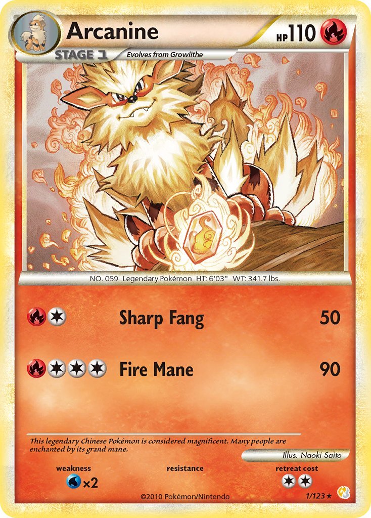 Arcanine (1/123) (Theme Deck Exclusive) [HeartGold & SoulSilver: Base Set] - Dark Crystal Cards