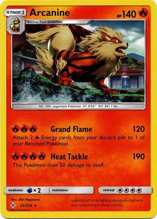 Arcanine (22/214) (Cosmos Holo) [Sun & Moon: Unbroken Bonds] - Dark Crystal Cards