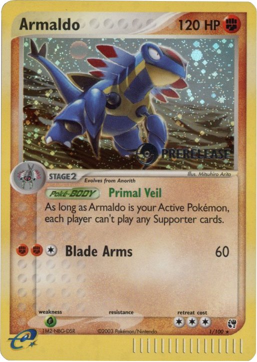 Armaldo (1/100) (Prerelease Promo) [EX: Sandstorm] - Dark Crystal Cards