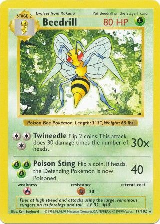 Beedrill (17/102) [Base Set Shadowless Unlimited] - Dark Crystal Cards