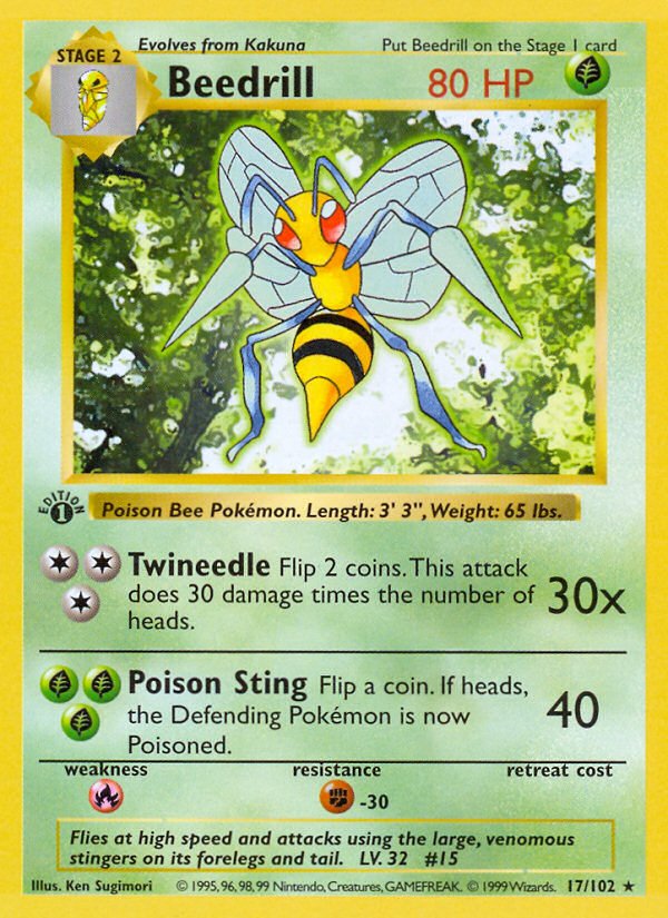 Beedrill (17/102) (Shadowless) [Base Set 1st Edition] - Dark Crystal Cards