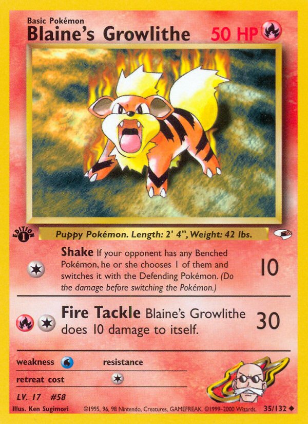 Blaine's Growlithe (35/132) [Gym Heroes 1st Edition] - Dark Crystal Cards