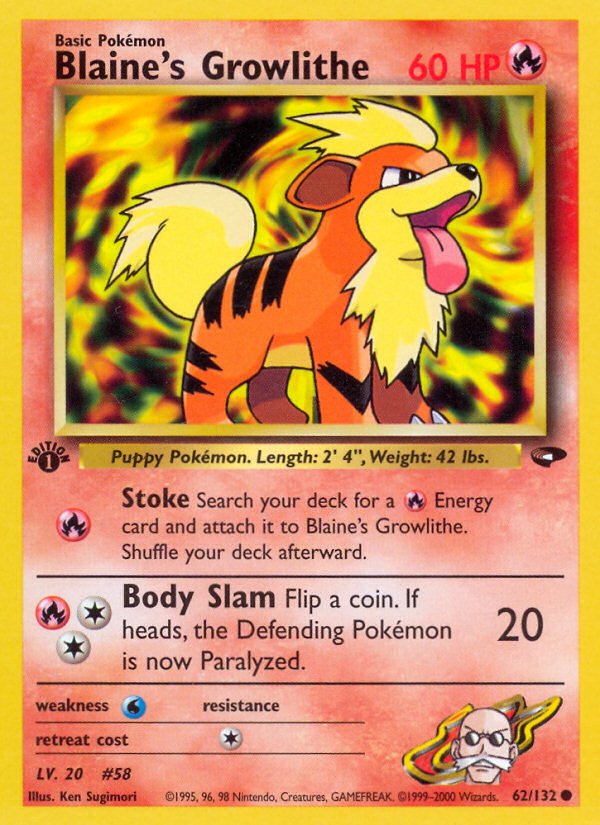 Blaine's Growlithe (62/132) [Gym Challenge 1st Edition] - Dark Crystal Cards