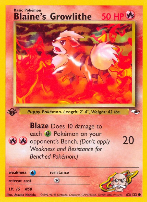 Blaine's Growlithe (62/132) [Gym Heroes 1st Edition] - Dark Crystal Cards