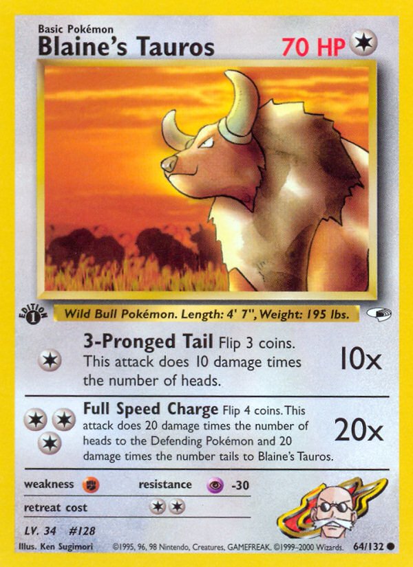 Blaine's Tauros (64/132) [Gym Heroes 1st Edition] - Dark Crystal Cards