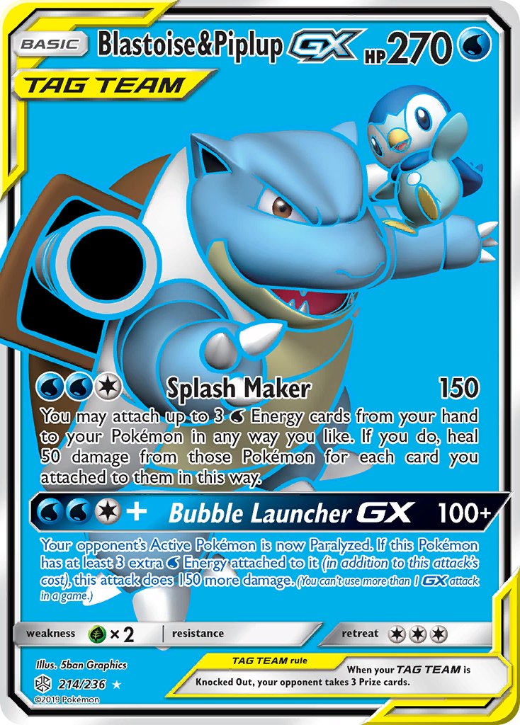 Blastoise & Piplup GX (214/236) [Sun & Moon: Cosmic Eclipse] - Dark Crystal Cards