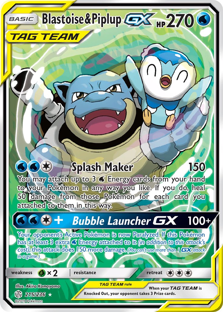 Blastoise & Piplup GX (215/236) [Sun & Moon: Cosmic Eclipse] - Dark Crystal Cards