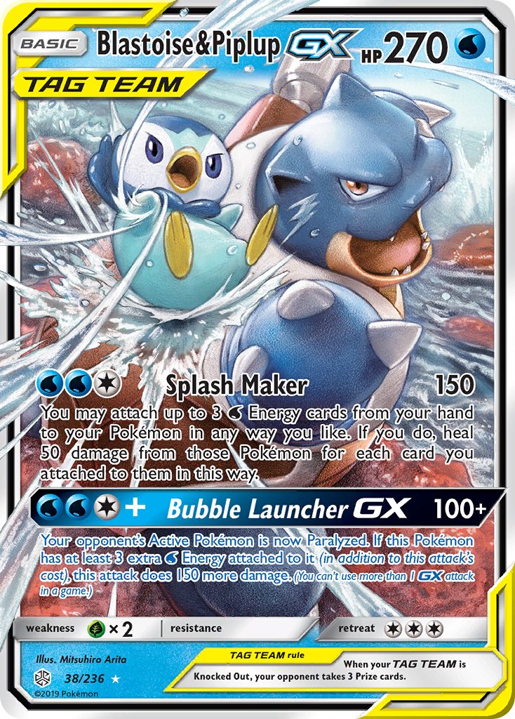 Blastoise & Piplup GX (38/236) [Sun & Moon: Cosmic Eclipse] - Dark Crystal Cards