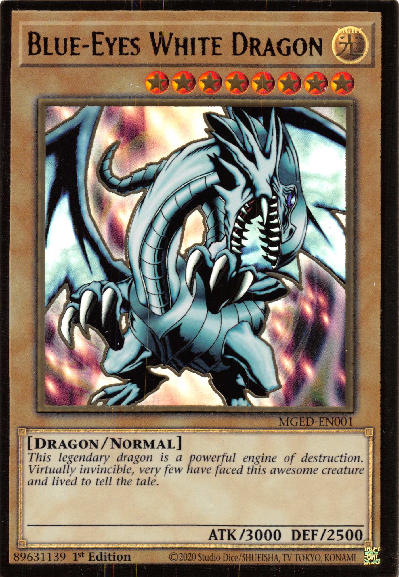 Blue - Eyes White Dragon (Alternate Art) [MGED - EN001] Gold Rare - Dark Crystal Cards