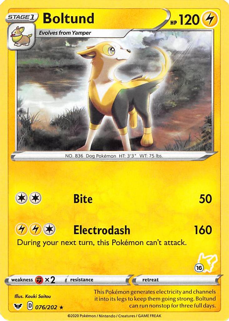 Boltund (076/202) (Pikachu Stamp #16) [Battle Academy 2022] - Dark Crystal Cards