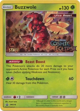 Buzzwole (SM218) (Staff Prerelease Promo) [Sun & Moon: Black Star Promos] - Dark Crystal Cards