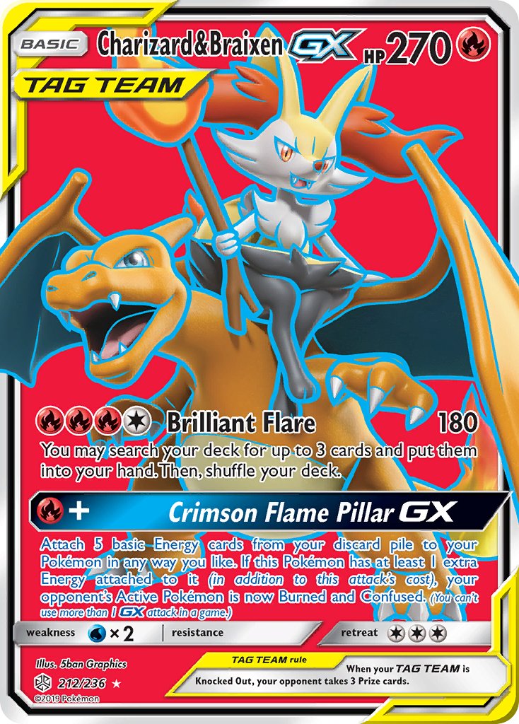 Charizard & Braixen GX (212/236) [Sun & Moon: Cosmic Eclipse] - Dark Crystal Cards