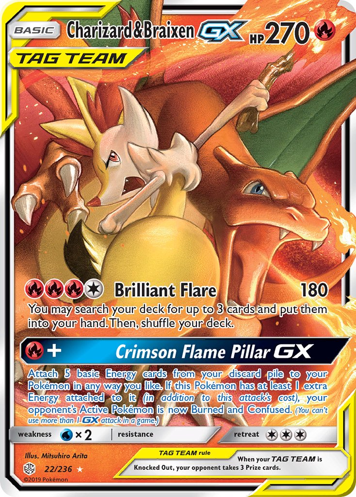 Charizard & Braixen GX (22/236) [Sun & Moon: Cosmic Eclipse] - Dark Crystal Cards