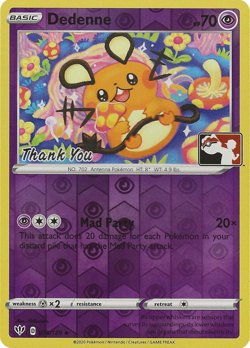 Dedenne (078/189) (Thank You Promo) [Sword & Shield: Darkness Ablaze] - Dark Crystal Cards