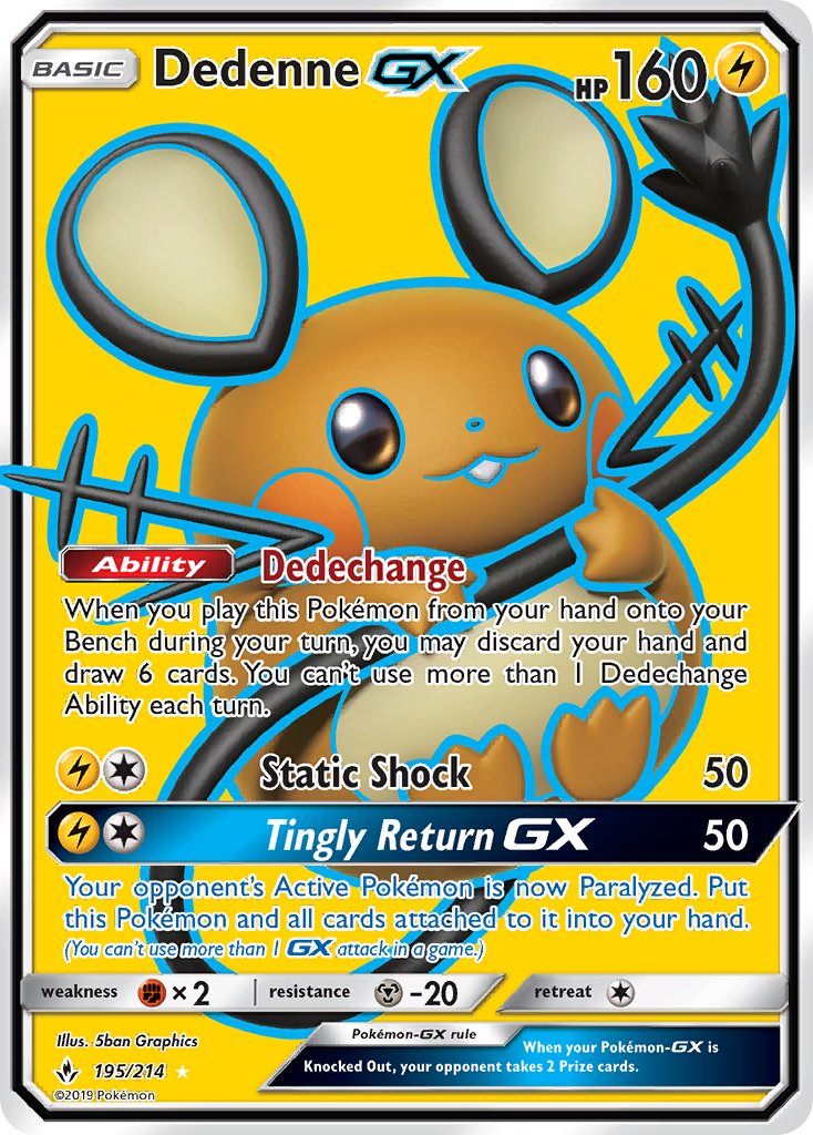 Dedenne GX (195/214) [Sun & Moon: Unbroken Bonds] - Dark Crystal Cards