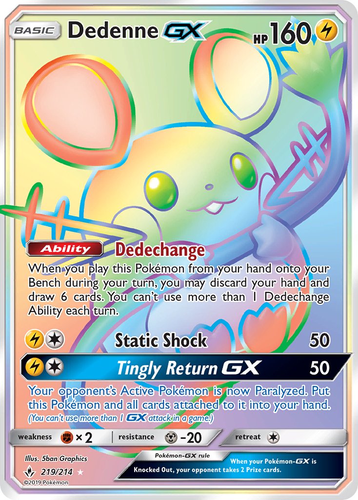 Dedenne GX (219/214) [Sun & Moon: Unbroken Bonds] - Dark Crystal Cards