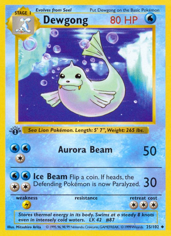 Dewgong (25/102) (Shadowless) [Base Set 1st Edition] - Dark Crystal Cards