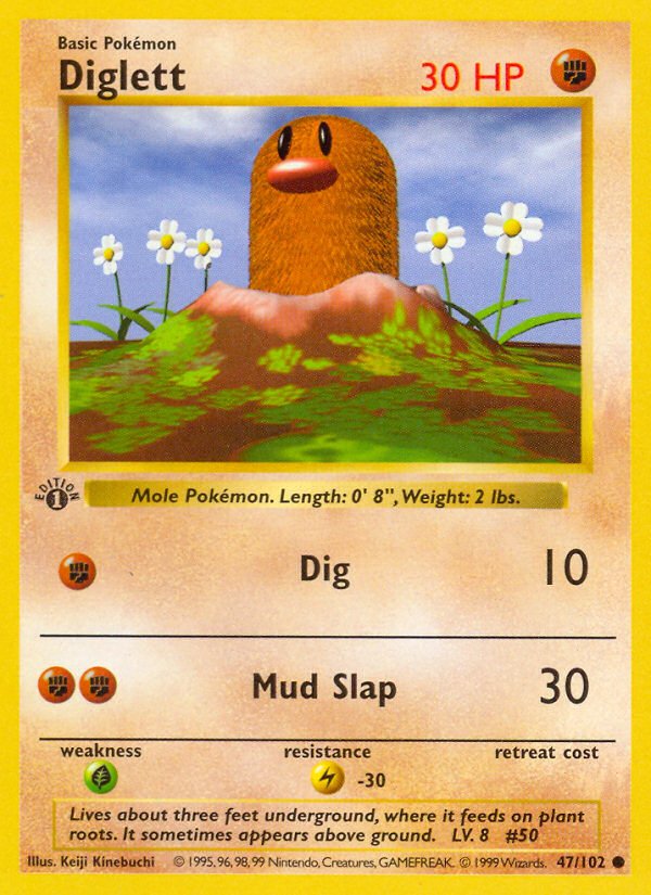 Diglett (47/102) (Shadowless) [Base Set 1st Edition] - Dark Crystal Cards