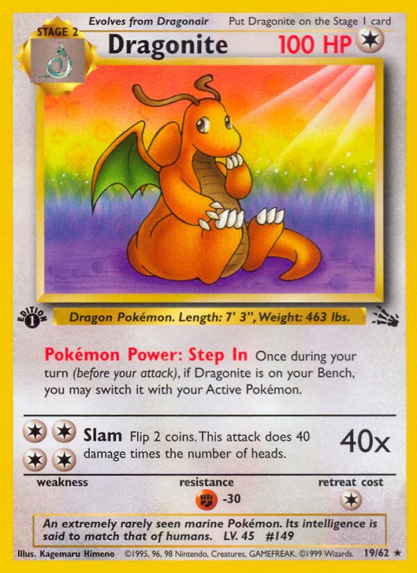 Dragonite (19/62) [Fossil 1st Edition] - Dark Crystal Cards
