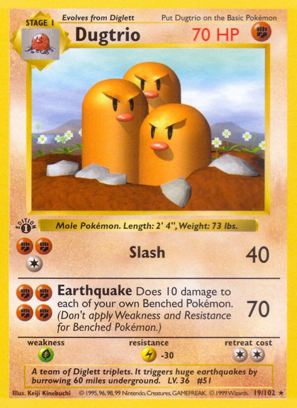 Dugtrio (19/102) (Shadowless) [Base Set 1st Edition] - Dark Crystal Cards