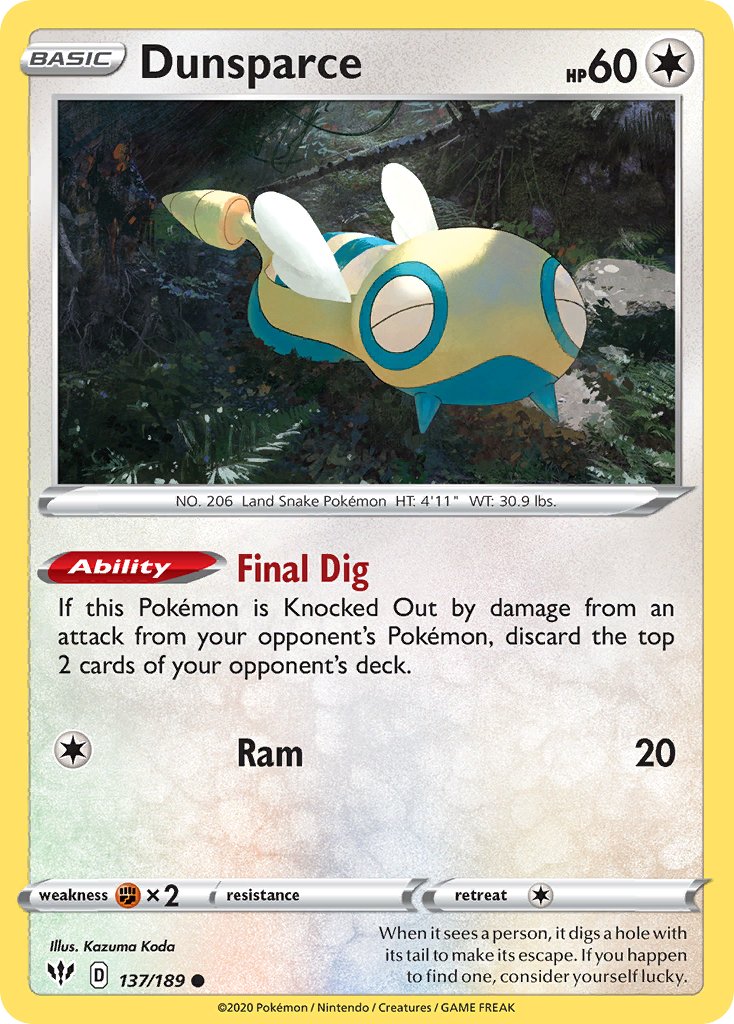 Dunsparce (137/189) [Sword & Shield: Darkness Ablaze] - Dark Crystal Cards