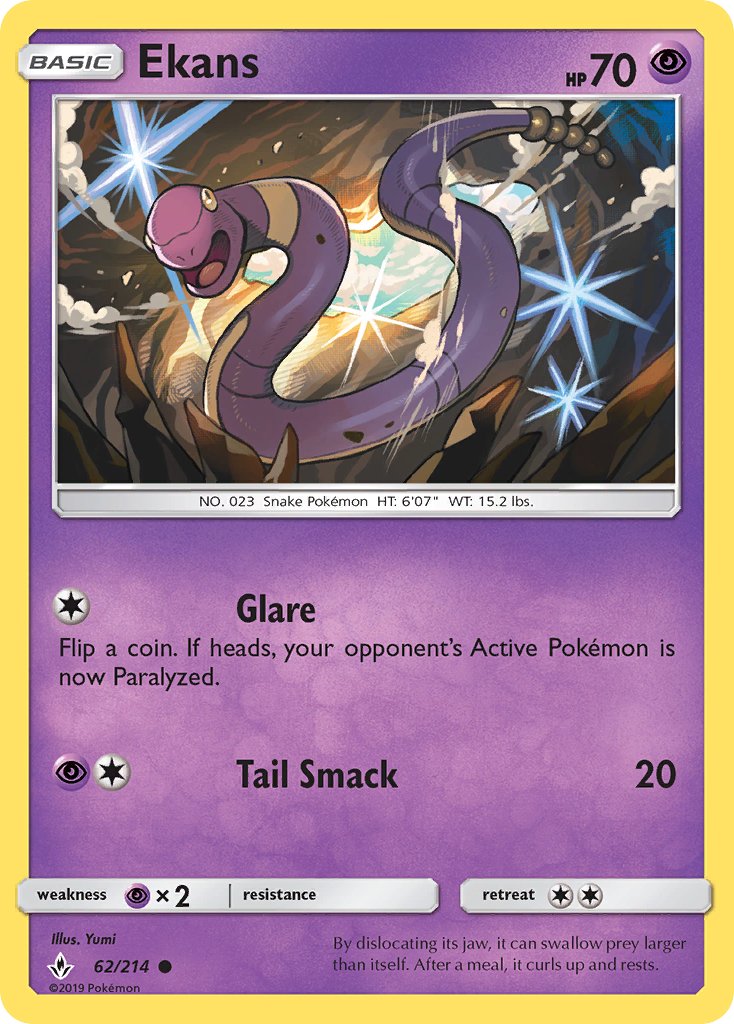 Ekans (62/214) [Sun & Moon: Unbroken Bonds] - Dark Crystal Cards