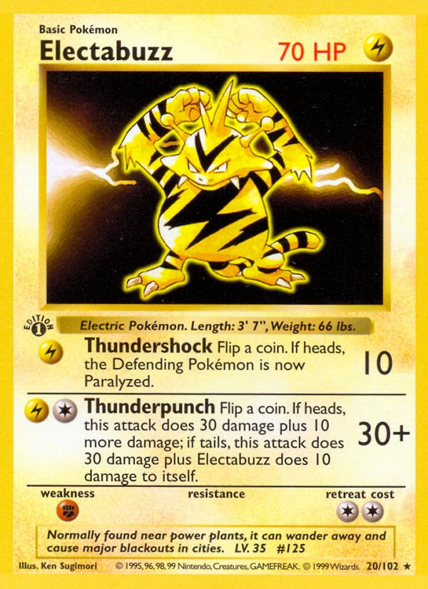Electabuzz (20/102) (Shadowless) [Base Set 1st Edition] - Dark Crystal Cards