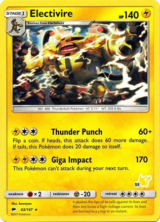 Electivire (43/147) (Pikachu Stamp #53) [Battle Academy 2020] - Dark Crystal Cards