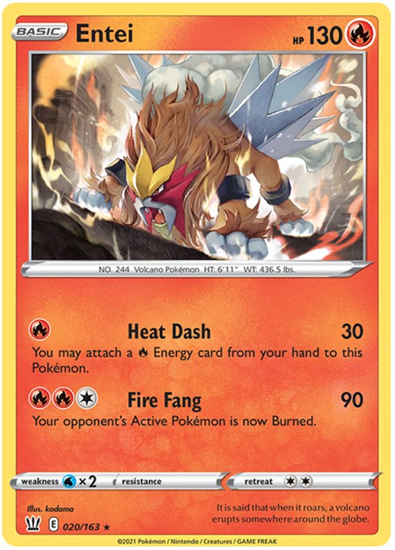 Entei (020/163) [Sword & Shield: Battle Styles] - Dark Crystal Cards