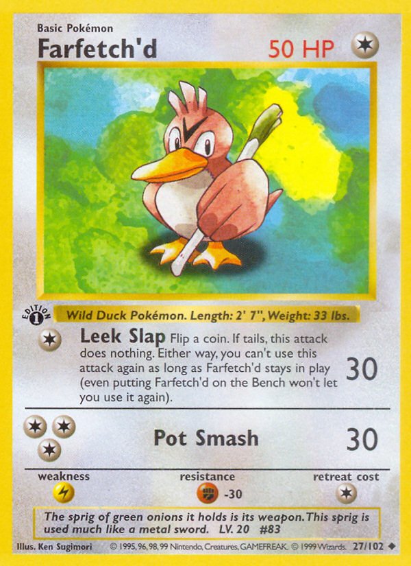 Farfetch'd (27/102) (Shadowless) [Base Set 1st Edition] - Dark Crystal Cards