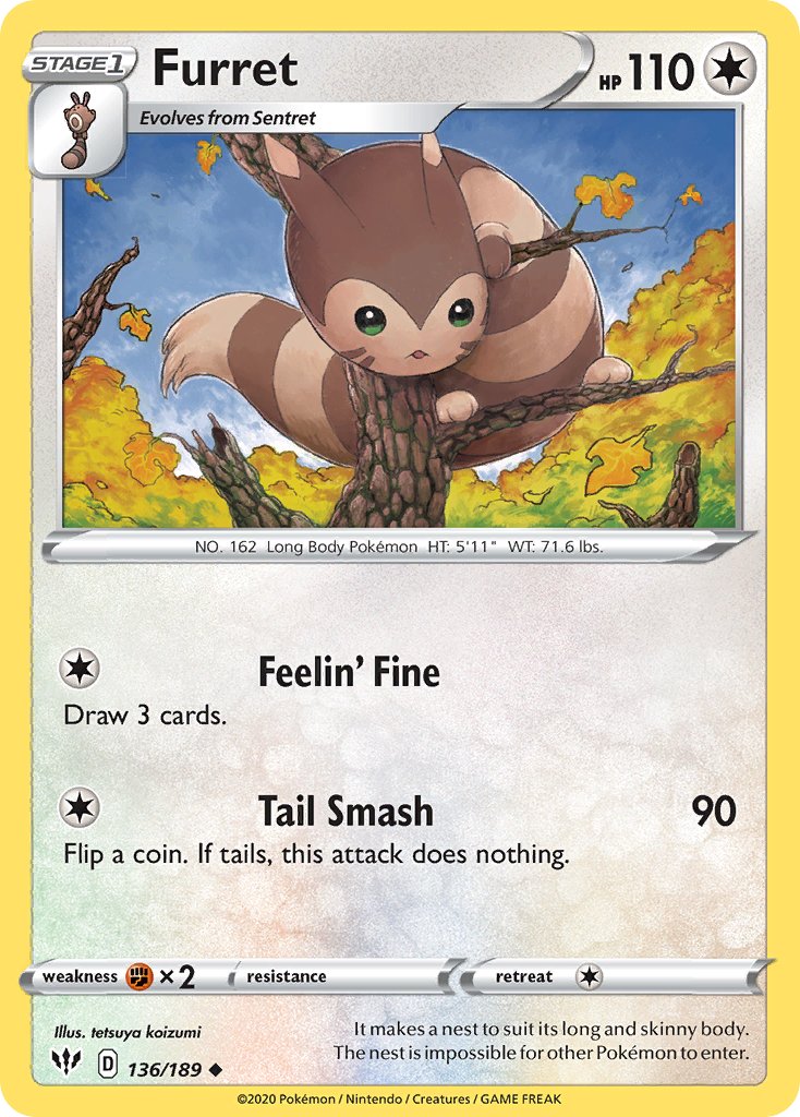 Furret (136/189) [Sword & Shield: Darkness Ablaze] - Dark Crystal Cards