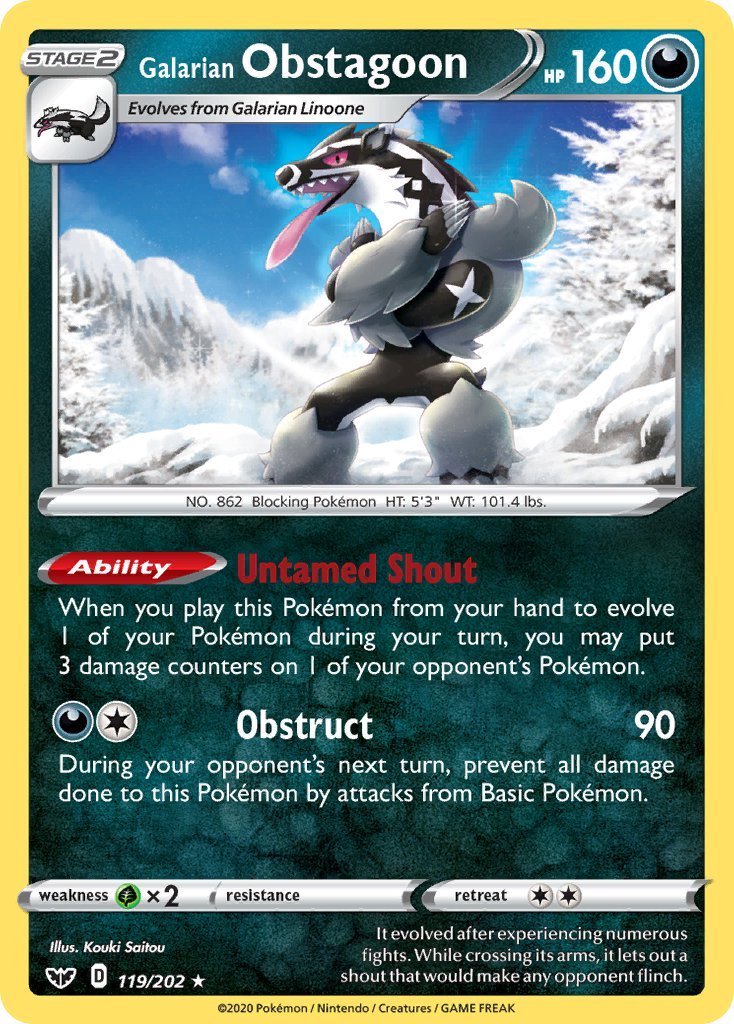 Galarian Obstagoon (119/202) (Theme Deck Exclusive) [Sword & Shield: Base Set] - Dark Crystal Cards