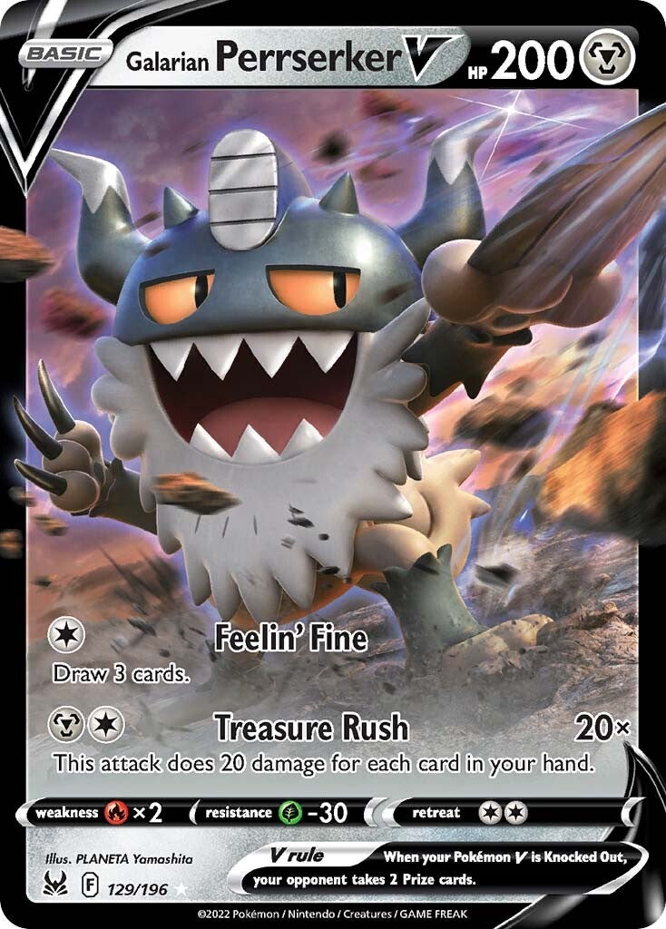 Galarian Perrserker V (129/196) [Sword & Shield: Lost Origin] - Dark Crystal Cards