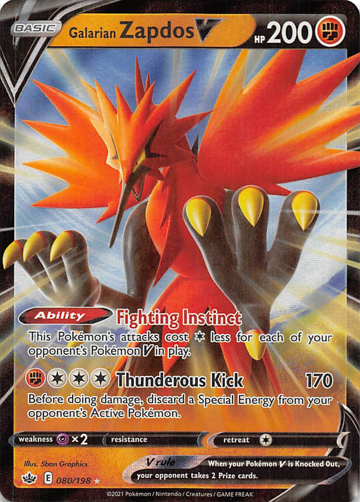 Galarian Zapdos V (080/198) [Sword & Shield: Chilling Reign] - Dark Crystal Cards