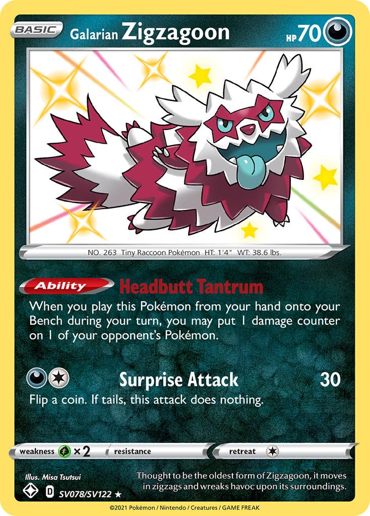 Galarian Zigzagoon (SV078/SV122) [Sword & Shield: Shining Fates] - Dark Crystal Cards