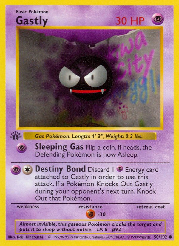 Gastly (50/102) (Shadowless) [Base Set 1st Edition] - Dark Crystal Cards